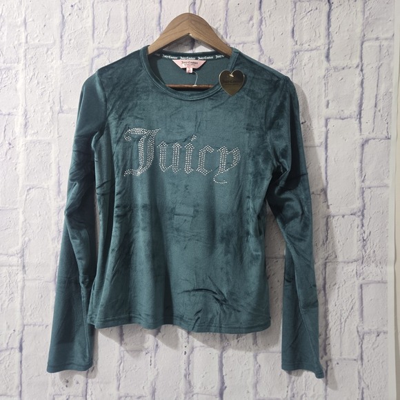 NWT Juicy Couture Sleepwear Set Womens Large Green Velour Rhinestone - Picture 4 of 5